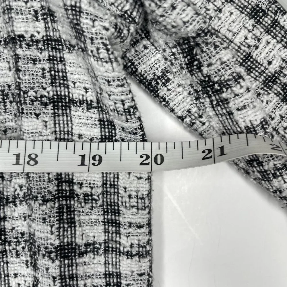 Melloday Black White Plaid Open Front Cotton Blend Longline Coat Jacket M